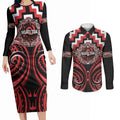 Aotearoa Ngati Toa Personalised Couples Matching Long Sleeve Bodycon Dress and Long Sleeve Button Shirt Maori Iwi Poutama Puhoro Tattoo