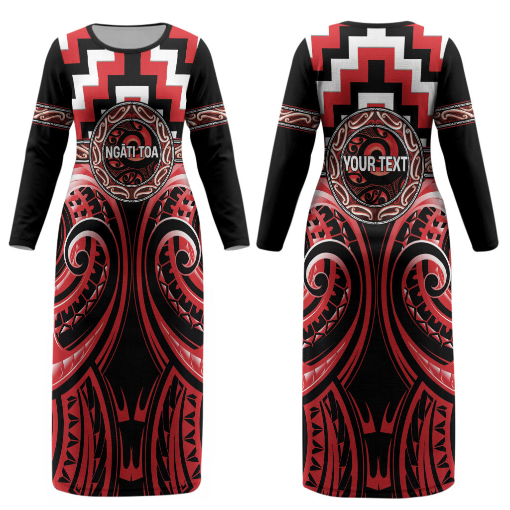 Aotearoa Ngati Toa Personalised Couples Matching Long Sleeve Bodycon Dress and Long Sleeve Button Shirt Maori Iwi Poutama Puhoro Tattoo