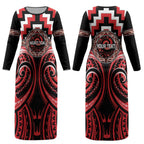 Aotearoa Ngati Toa Personalised Couples Matching Long Sleeve Bodycon Dress and Long Sleeve Button Shirt Maori Iwi Poutama Puhoro Tattoo