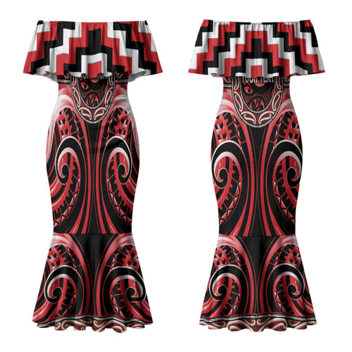 Aotearoa Ngati Toa Personalised Couples Matching Mermaid Dress and Hawaiian Shirt Maori Iwi Poutama Puhoro Tattoo