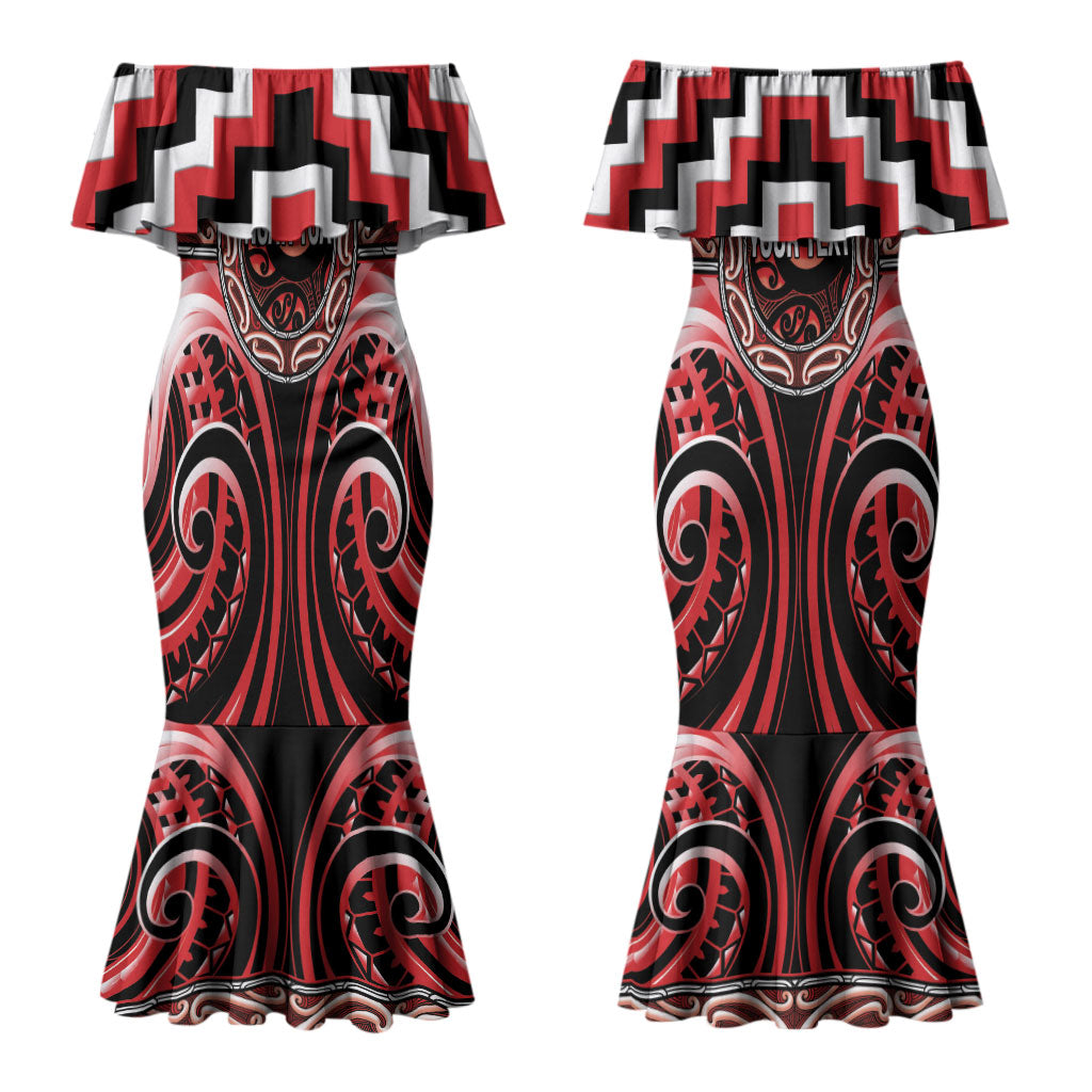 Aotearoa Ngati Toa Personalised Couples Matching Mermaid Dress and Long Sleeve Button Shirt Maori Iwi Poutama Puhoro Tattoo