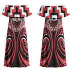 Aotearoa Ngati Toa Personalised Couples Matching Off Shoulder Maxi Dress and Hawaiian Shirt Maori Iwi Poutama Puhoro Tattoo