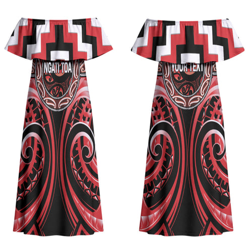 Aotearoa Ngati Toa Personalised Couples Matching Off Shoulder Maxi Dress and Hawaiian Shirt Maori Iwi Poutama Puhoro Tattoo