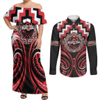 Aotearoa Ngati Toa Personalised Couples Matching Off Shoulder Maxi Dress and Long Sleeve Button Shirt Maori Iwi Poutama Puhoro Tattoo