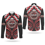 Aotearoa Ngati Toa Personalised Couples Matching Off Shoulder Maxi Dress and Long Sleeve Button Shirt Maori Iwi Poutama Puhoro Tattoo