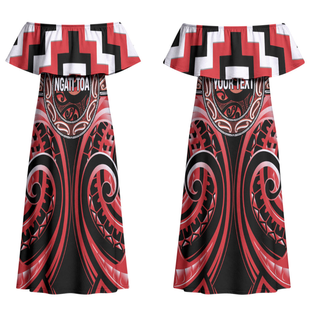 Aotearoa Ngati Toa Personalised Couples Matching Off Shoulder Maxi Dress and Long Sleeve Button Shirt Maori Iwi Poutama Puhoro Tattoo