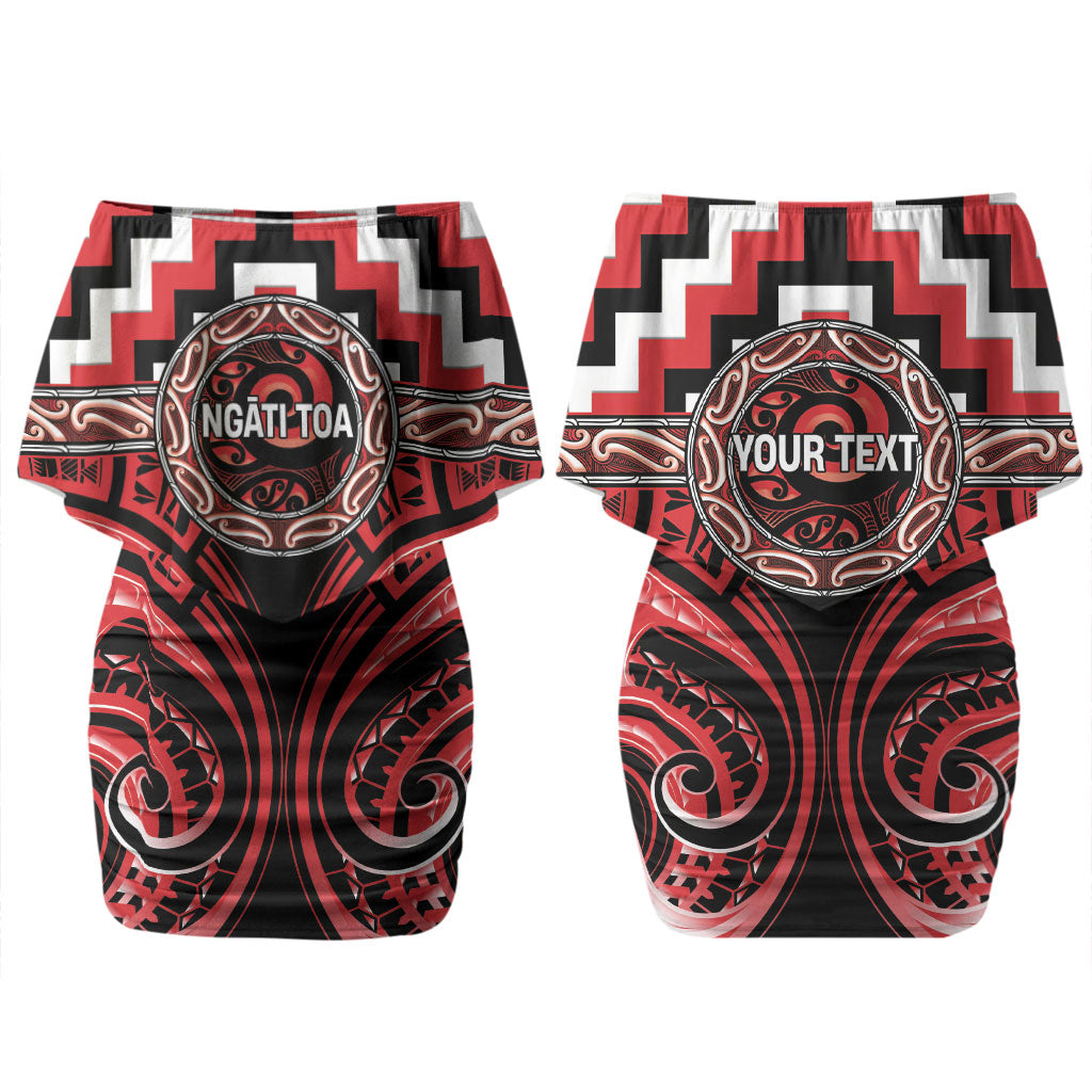 Aotearoa Ngati Toa Personalised Couples Matching Off Shoulder Short Dress and Hawaiian Shirt Maori Iwi Poutama Puhoro Tattoo