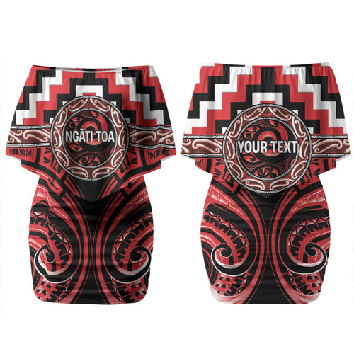 Aotearoa Ngati Toa Personalised Couples Matching Off Shoulder Short Dress and Hawaiian Shirt Maori Iwi Poutama Puhoro Tattoo