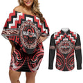 Aotearoa Ngati Toa Personalised Couples Matching Off Shoulder Short Dress and Long Sleeve Button Shirt Maori Iwi Poutama Puhoro Tattoo
