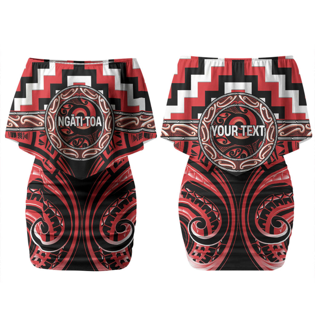 Aotearoa Ngati Toa Personalised Couples Matching Off Shoulder Short Dress and Long Sleeve Button Shirt Maori Iwi Poutama Puhoro Tattoo
