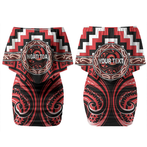 Aotearoa Ngati Toa Personalised Couples Matching Off Shoulder Short Dress and Long Sleeve Button Shirt Maori Iwi Poutama Puhoro Tattoo