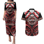 Aotearoa Ngati Toa Personalised Couples Matching Puletasi and Hawaiian Shirt Maori Iwi Poutama Puhoro Tattoo