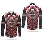 Aotearoa Ngati Toa Personalised Couples Matching Puletasi and Long Sleeve Button Shirt Maori Iwi Poutama Puhoro Tattoo