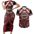 Aotearoa Ngati Toa Personalised Couples Matching Short Sleeve Bodycon Dress and Hawaiian Shirt Maori Iwi Poutama Puhoro Tattoo