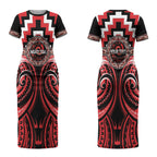 Aotearoa Ngati Toa Personalised Couples Matching Short Sleeve Bodycon Dress and Hawaiian Shirt Maori Iwi Poutama Puhoro Tattoo