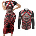 Aotearoa Ngati Toa Personalised Couples Matching Short Sleeve Bodycon Dress and Long Sleeve Button Shirt Maori Iwi Poutama Puhoro Tattoo