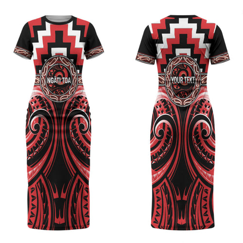 Aotearoa Ngati Toa Personalised Couples Matching Short Sleeve Bodycon Dress and Long Sleeve Button Shirt Maori Iwi Poutama Puhoro Tattoo