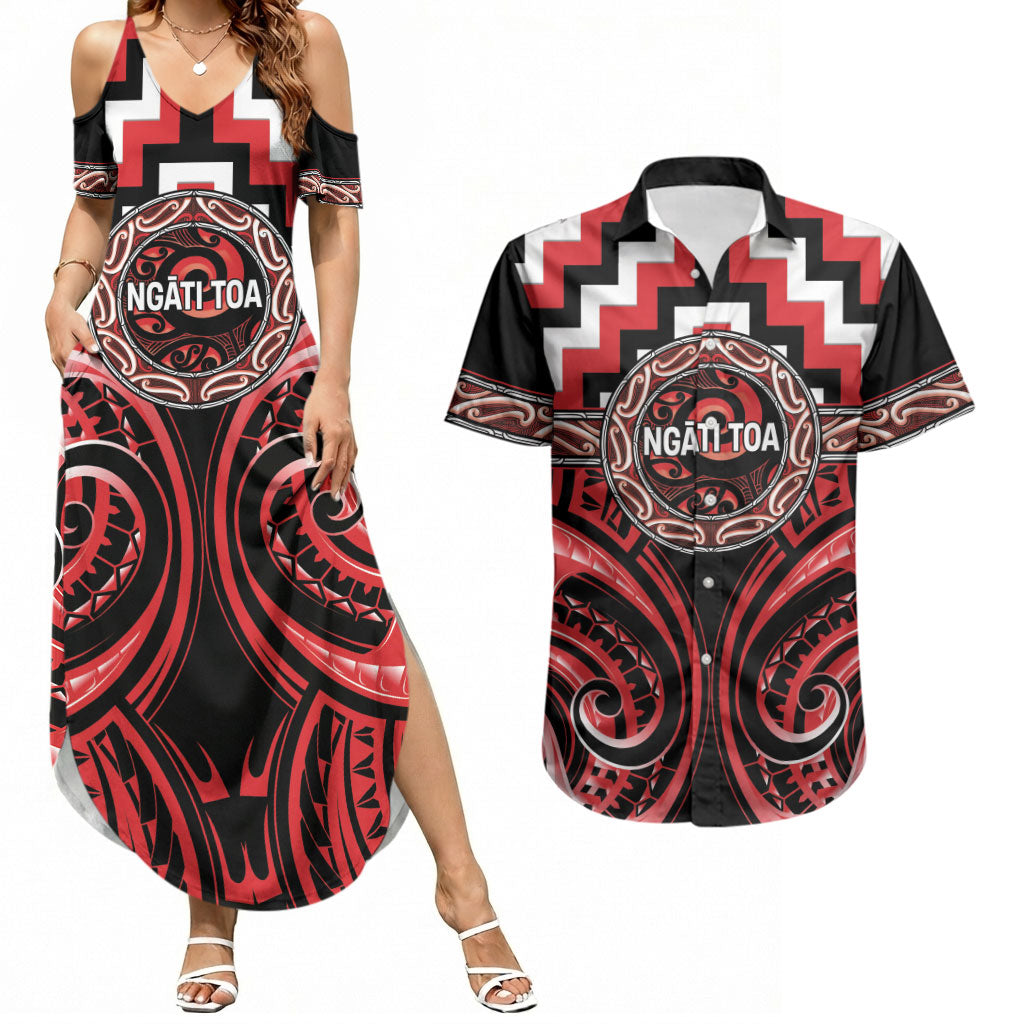 Aotearoa Ngati Toa Personalised Couples Matching Summer Maxi Dress and Hawaiian Shirt Maori Iwi Poutama Puhoro Tattoo