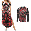 Aotearoa Ngati Toa Personalised Couples Matching Summer Maxi Dress and Long Sleeve Button Shirt Maori Iwi Poutama Puhoro Tattoo