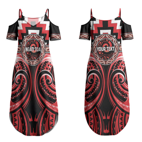 Aotearoa Ngati Toa Personalised Couples Matching Summer Maxi Dress and Long Sleeve Button Shirt Maori Iwi Poutama Puhoro Tattoo