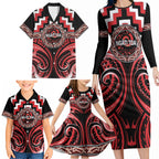 Aotearoa Ngati Toa Personalised Family Matching Long Sleeve Bodycon Dress and Hawaiian Shirt Maori Iwi Poutama Puhoro Tattoo
