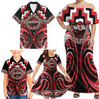Aotearoa Ngati Toa Personalised Family Matching Off Shoulder Maxi Dress and Hawaiian Shirt Maori Iwi Poutama Puhoro Tattoo