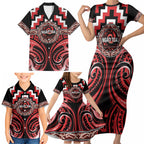 Aotearoa Ngati Toa Personalised Family Matching Short Sleeve Bodycon Dress and Hawaiian Shirt Maori Iwi Poutama Puhoro Tattoo