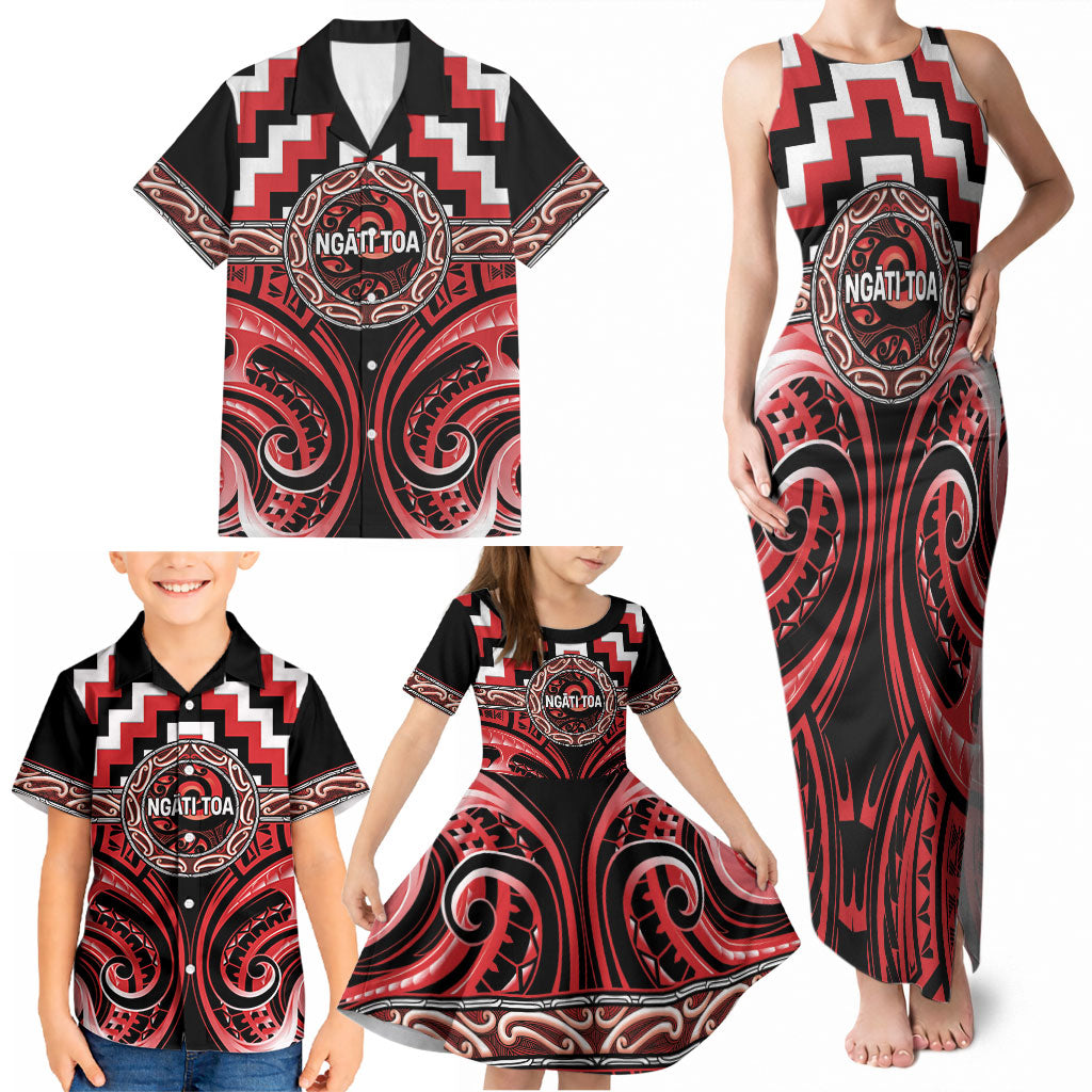 Aotearoa Ngati Toa Personalised Family Matching Tank Maxi Dress and Hawaiian Shirt Maori Iwi Poutama Puhoro Tattoo