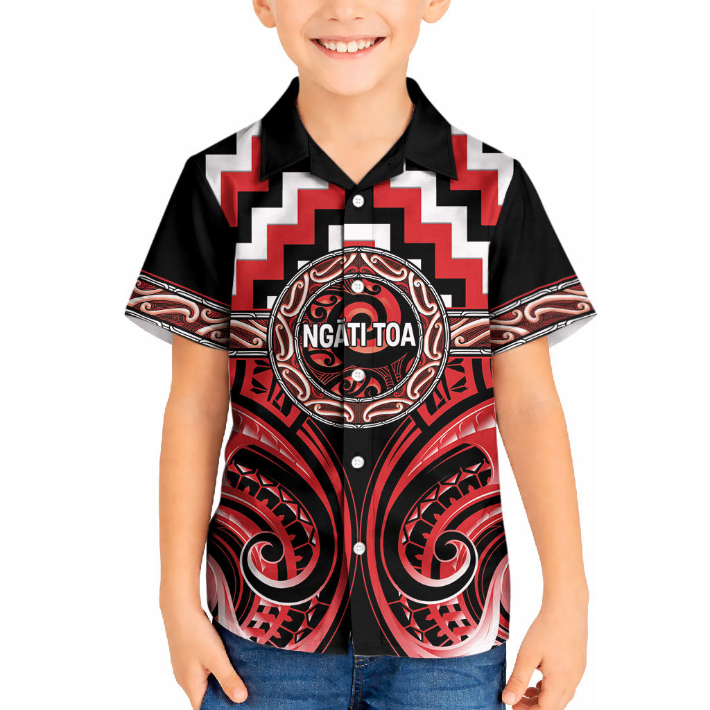 Aotearoa Ngati Toa Personalised Kid Hawaiian Shirt Maori Iwi Poutama Puhoro Tattoo