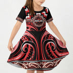 Aotearoa Ngati Toa Personalised Kid Short Sleeve Dress Maori Iwi Poutama Puhoro Tattoo