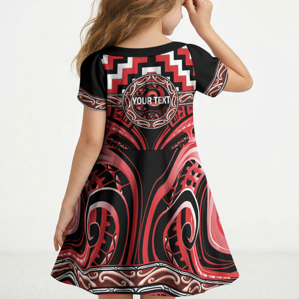 Aotearoa Ngati Toa Personalised Kid Short Sleeve Dress Maori Iwi Poutama Puhoro Tattoo