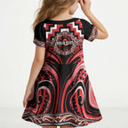 Aotearoa Ngati Toa Personalised Kid Short Sleeve Dress Maori Iwi Poutama Puhoro Tattoo