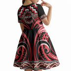 Aotearoa Ngati Toa Personalised Kid Short Sleeve Dress Maori Iwi Poutama Puhoro Tattoo