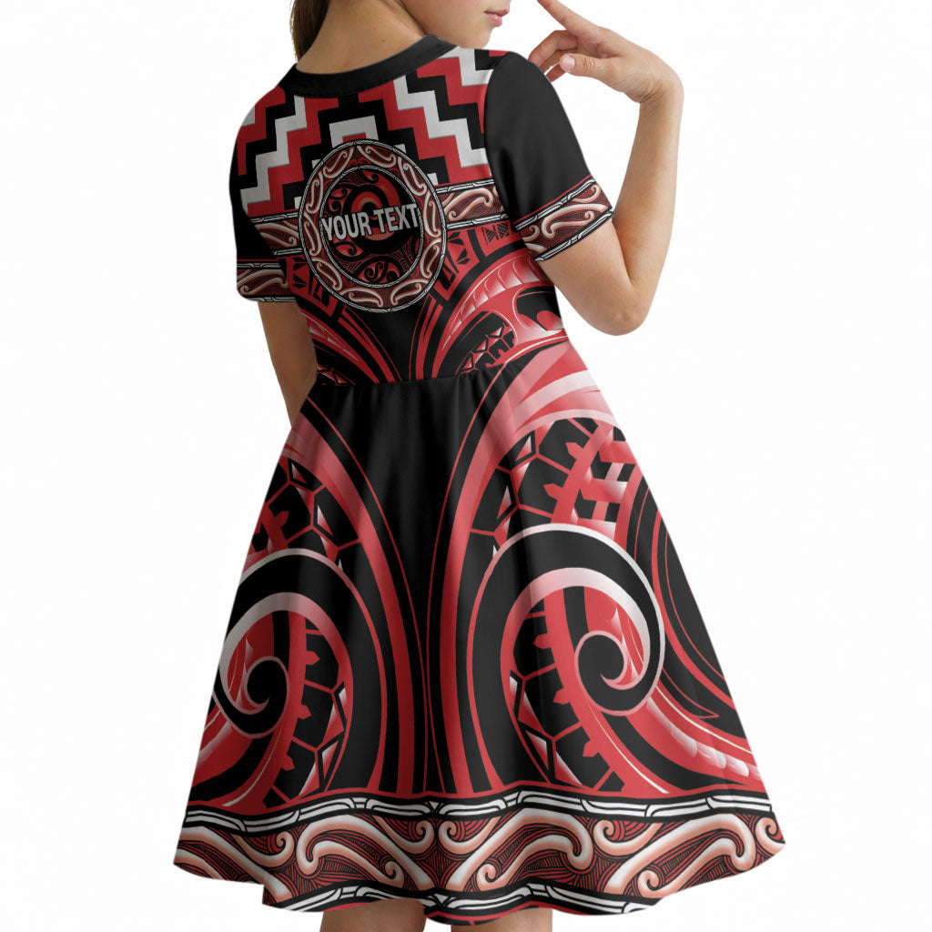 Aotearoa Ngati Toa Personalised Kid Short Sleeve Dress Maori Iwi Poutama Puhoro Tattoo