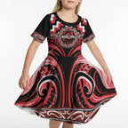 Aotearoa Ngati Toa Personalised Kid Short Sleeve Dress Maori Iwi Poutama Puhoro Tattoo