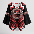 Aotearoa Ngati Toa Personalised Kimono Sleeve Blouse Maori Iwi Poutama Puhoro Tattoo