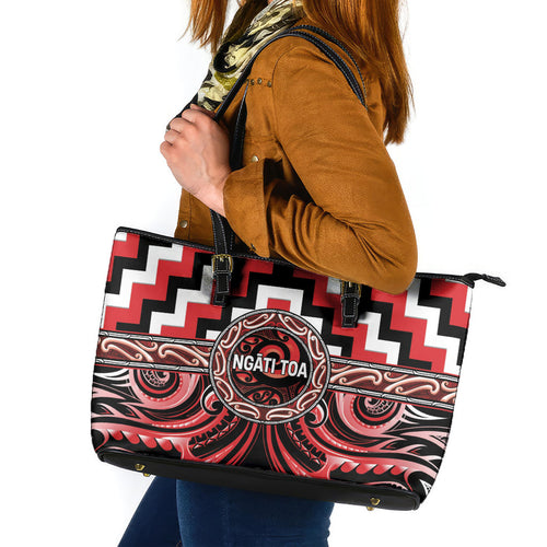 Aotearoa Ngati Toa Leather Tote Bag Maori Iwi Poutama Puhoro Tattoo