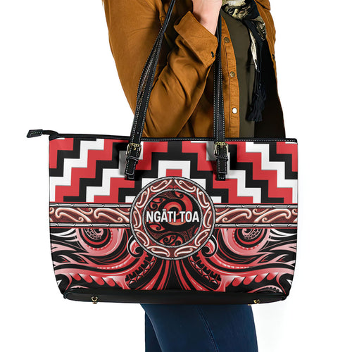 Aotearoa Ngati Toa Leather Tote Bag Maori Iwi Poutama Puhoro Tattoo