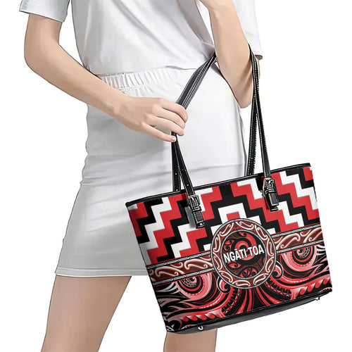 Aotearoa Ngati Toa Leather Tote Bag Maori Iwi Poutama Puhoro Tattoo