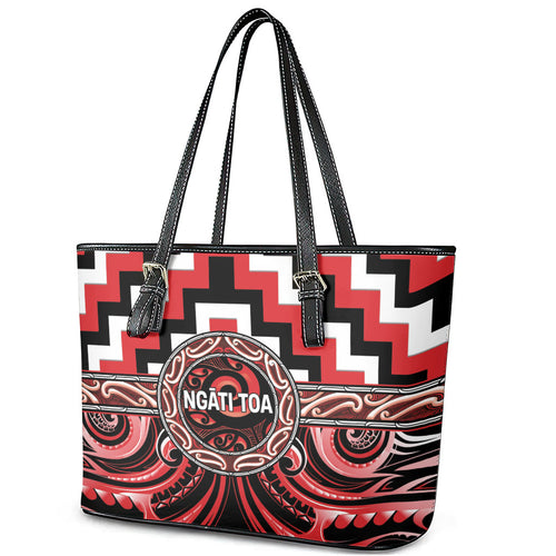 Aotearoa Ngati Toa Leather Tote Bag Maori Iwi Poutama Puhoro Tattoo