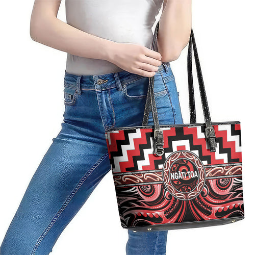 Aotearoa Ngati Toa Leather Tote Bag Maori Iwi Poutama Puhoro Tattoo