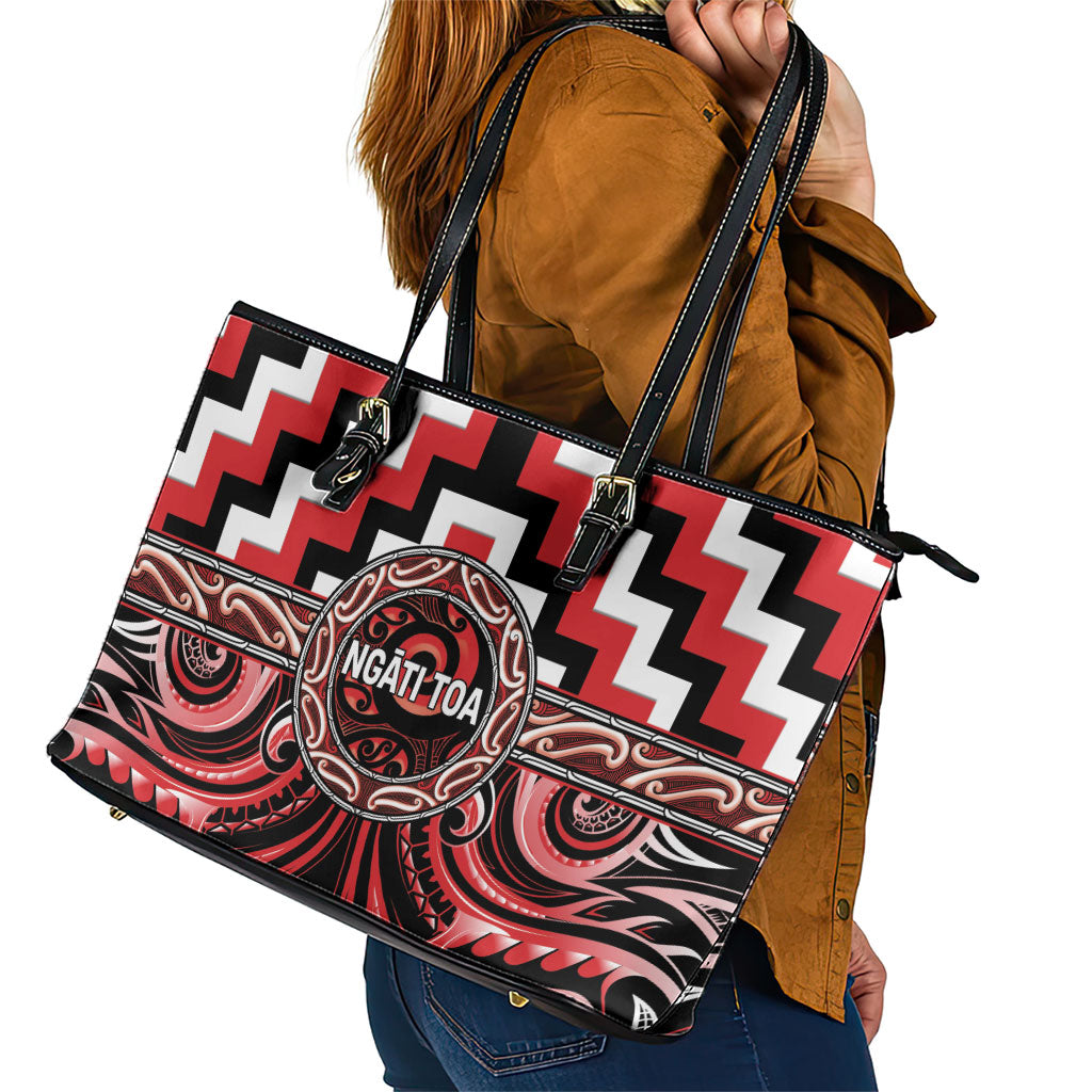 Aotearoa Ngati Toa Leather Tote Bag Maori Iwi Poutama Puhoro Tattoo