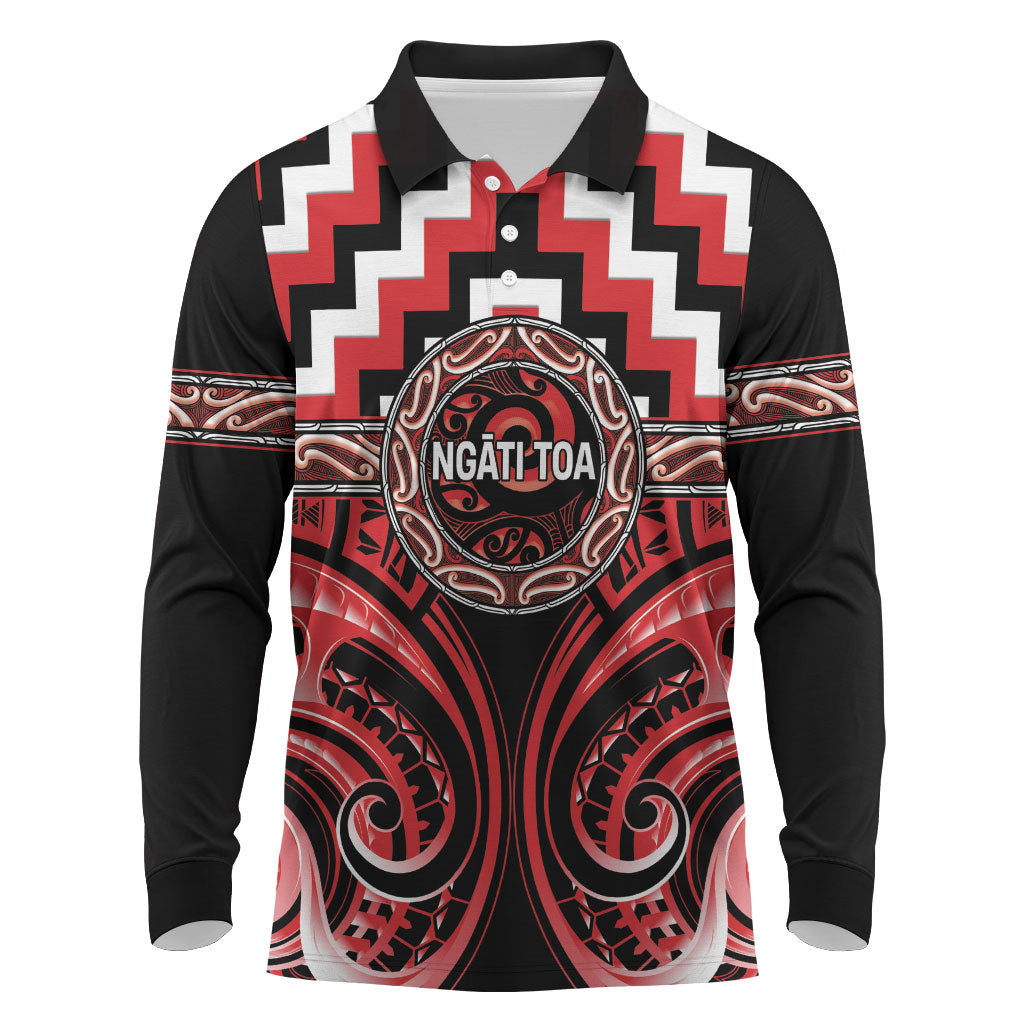 Aotearoa Ngati Toa Personalised Long Sleeve Polo Shirt Maori Iwi Poutama Puhoro Tattoo