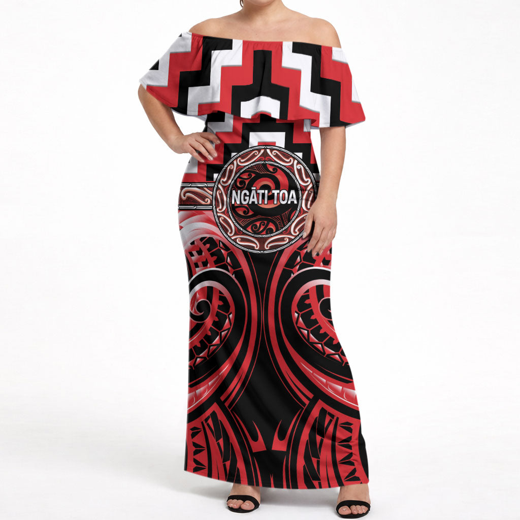 Aotearoa Ngati Toa Personalised Off Shoulder Maxi Dress Maori Iwi Poutama Puhoro Tattoo