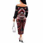 Aotearoa Ngati Toa Personalised Off The Shoulder Long Sleeve Dress Maori Iwi Poutama Puhoro Tattoo
