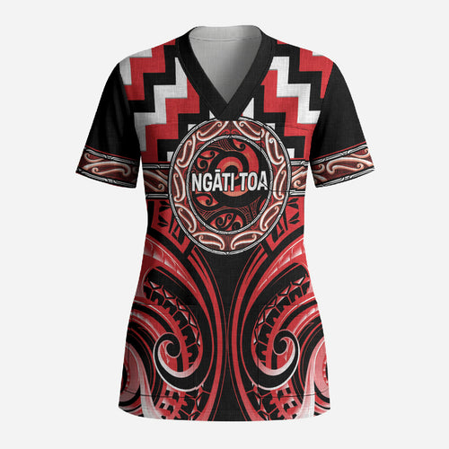 Aotearoa Ngati Toa Personalised Scrub Top Maori Iwi Poutama Puhoro Tattoo