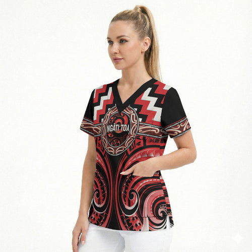 Aotearoa Ngati Toa Personalised Scrub Top Maori Iwi Poutama Puhoro Tattoo