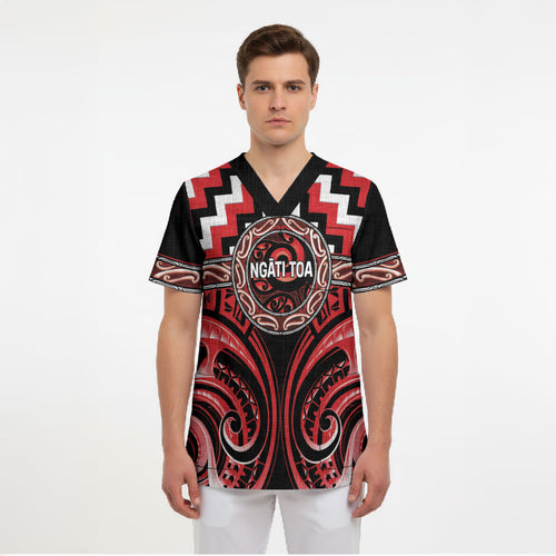 Aotearoa Ngati Toa Personalised Scrub Top Maori Iwi Poutama Puhoro Tattoo