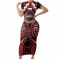 Aotearoa Ngati Toa Personalised Short Sleeve Bodycon Dress Maori Iwi Poutama Puhoro Tattoo