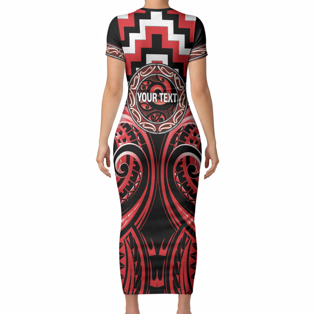 Aotearoa Ngati Toa Personalised Short Sleeve Bodycon Dress Maori Iwi Poutama Puhoro Tattoo